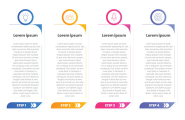 Colorful Business infographic template. 4 Step timeline journey. Process diagram, 4 options on white background, Infographics elements vector illustration.