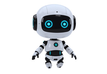 Cute White Robot with Blue Glowing Eyes on Black Background Artificial Intelligence and Robotics Future Technology and Automation Concept 3D Rendering