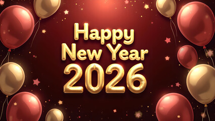 Festive Happy New Year 2026 Celebration with Balloons and Sparkling Decoration
