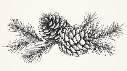 Detailed sketch of pine cones and branches