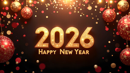 Sparkling 2026 New Year Celebration with Ornaments and Festive Lights