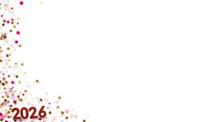 Elegant 2026 New Year design with festive gold and rose pink confetti