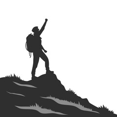 Obraz premium Silhouette of a man on the mountain, a black vector art illustration of people celebrating success