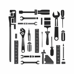 black and white building tools icons neatly arranged