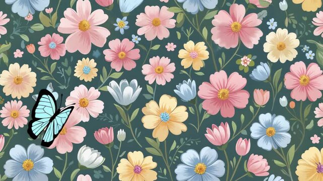 Pastel Spring Flowers Flying in Air Pattern