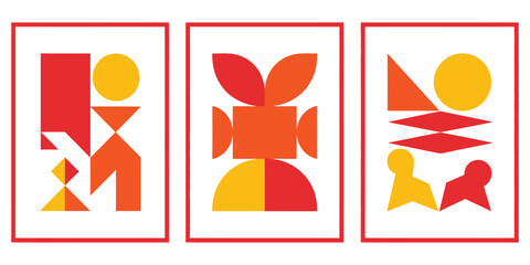 Modern geometric prints create a playful yet warm abstract