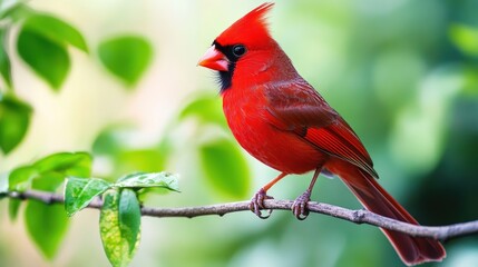 Vibrant red bird perched on branch