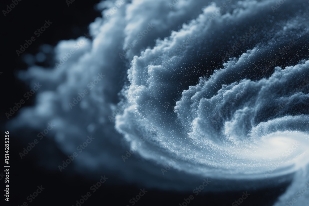 Poster abstract particle cloud forming dynamic spirals in high-tech studio, illustrating innovation and ai 