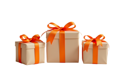 Elegant Gift Boxes with Orange Ribbons for Holidays and Celebrations in a Bright, Festive Atmosphere