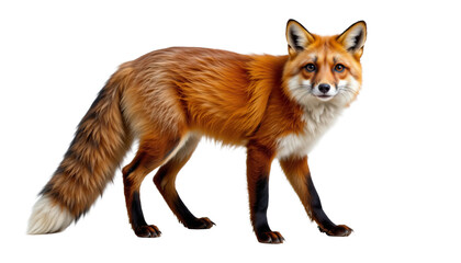 Fototapeta premium Realistic and Adorable Red Fox with Striking Fur Pattern and Expressive Eyes in Natural Stance Against White Background
