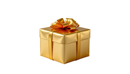 Obraz premium Shiny Golden Gift Box with Bow on Top Ideal for Celebrations and Special Occasions in Elegant Style