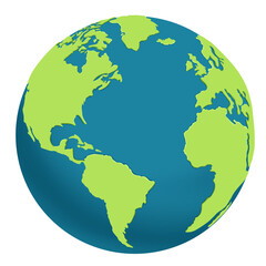 Cartoon planet Earth icon illustration isolated on transparent background. Earth day or environment conservation concept. Save green planet concept. 