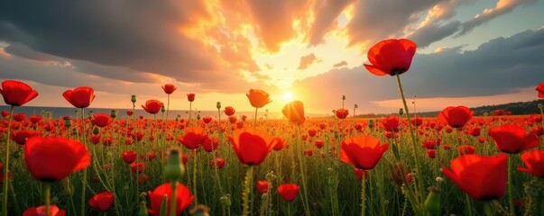 Crimson Poppies Burst Forth Wildflower