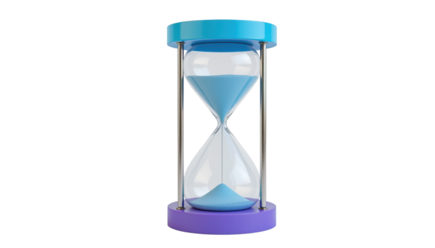 Colorful hourglass on a white background symbolizing time management, patience, and the passage of time