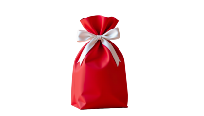 Red Gift Bag with White Ribbon Ready for Holiday Celebration or Special Occasion Surprise
