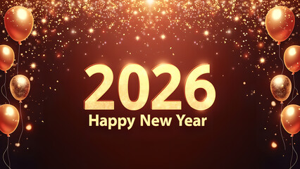 Festive 2026 New Year Celebration with Golden Balloons and Sparkling Lights