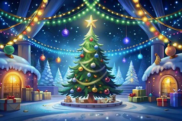 Magical Christmas Eve Festive Tree and Winter Wonderland Scene