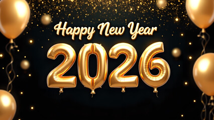 Festive 2026 New Year Celebration with Golden Balloons and Sparkling Accents
