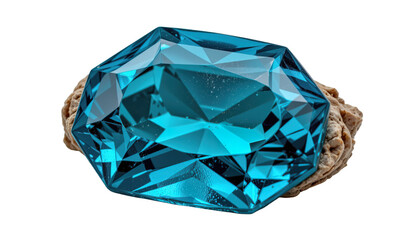 Fototapeta premium Brilliant Blue Gemstone with Faceted Cuts on Natural Fiber Base for Decorative Use or Jewelry Design