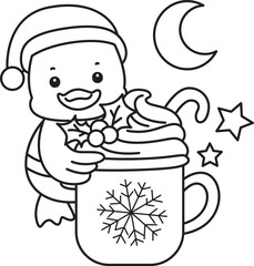 Lineart of Cute Duck icon. Outline of Funny baby Duck animal series stock illustration. life of fluffy Duck designs.