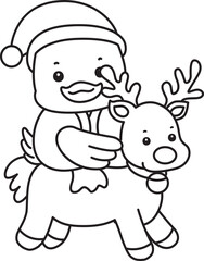 Lineart of Cute Duck icon. Outline of Funny baby Duck animal series stock illustration. life of fluffy Duck designs.