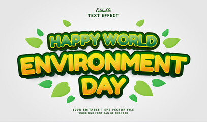 Happy World Environment Day Editable Text Effect Style 3d with Leaf Colour Green