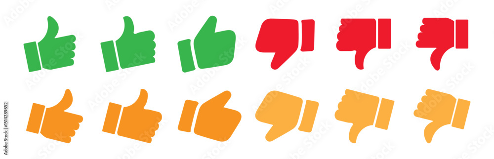 Poster thumbs up and thumbs down emblems. like and dislike icon rating and feedback scale with thumb symbol