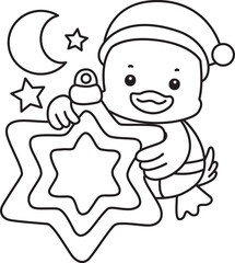 Lineart of Cute Duck icon. Outline of Funny baby Duck animal series stock illustration. life of fluffy Duck designs.