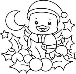 Lineart of Cute Duck icon. Outline of Funny baby Duck animal series stock illustration. life of fluffy Duck designs.