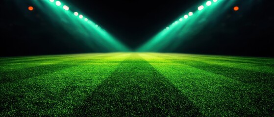 Illuminated soccer field at night