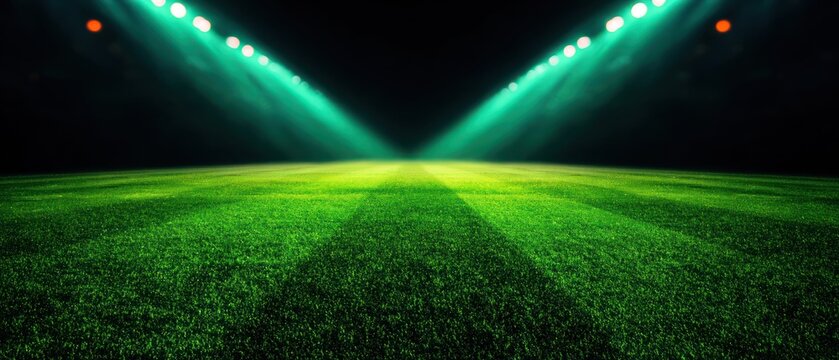 Illuminated soccer field at night