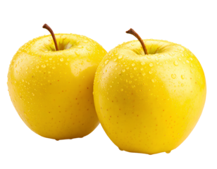 Fresh Yellow Apples with Dew Drops – Realistic PNG on Transparent Background