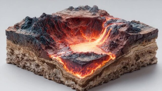 Volcano Cross Section Visualization: Earth Layers and Magma Chamber Diagram
