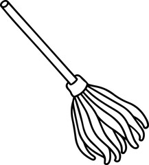 Dry mop black outline vector and illustration, coloring book page