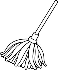 Dry mop black outline vector and illustration, coloring book page