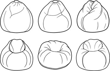 Set of Large bean bag chair black outline vector and illustration, coloring book page