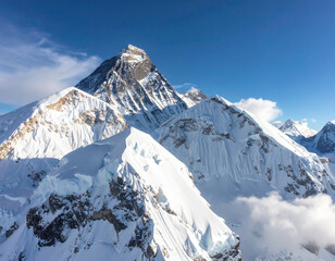 Aerial Drone View of Mount Everest Peak and Surrounding Himalayan Mountain Range