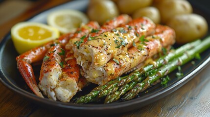 Roasted King Crab Legs with Asparagus and Potatoes