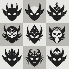 black and white icons set