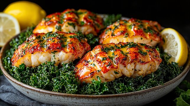 Roasted lobster tails with kale (1)