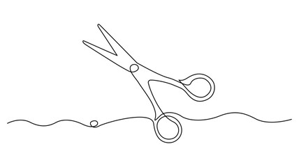 Continuous  One line drawing of scissors on White background