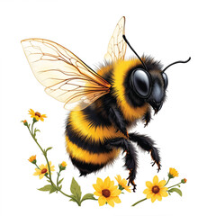 bee on a flower Cartoon Vector Illustration isolated