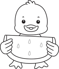 Lineart of Cute Duck icon. Outline of Funny baby Duck animal series stock illustration. life of fluffy Duck designs.