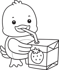Lineart of Cute Duck icon. Outline of Funny baby Duck animal series stock illustration. life of fluffy Duck designs.