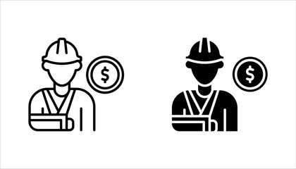 Worker compensation icon set.  Containing expense, first and kit, work, vector illustration on white background