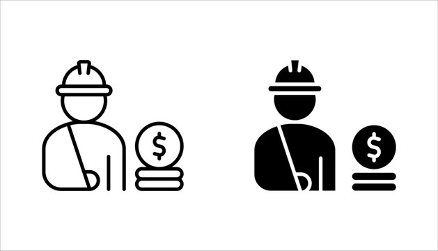 Worker compensation icon set.  Containing expense, first and kit, work, vector illustration on white background