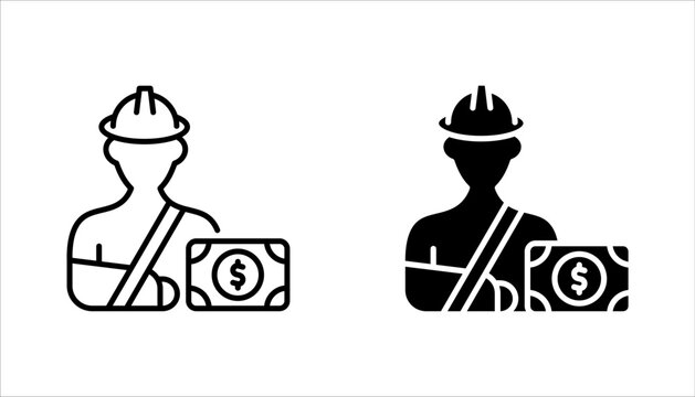 Worker compensation icon set.  Containing expense, first and kit, work, vector illustration on white background