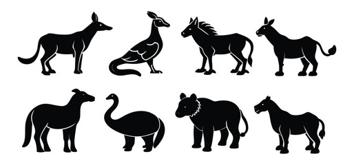 Black silhouettes of various animals depicting elegant outlines of nature's diverse fauna designs