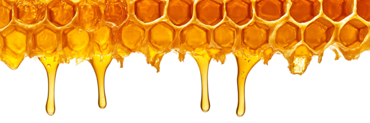 Golden Honeycomb with Dripping Honey Isolated on Transparent Background