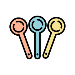 カラフルな計量スプーン3本セットのシンプルなベクターイラスト素材｜計量スプーン,調理器具,キッチン用品,ベクター,白背景
